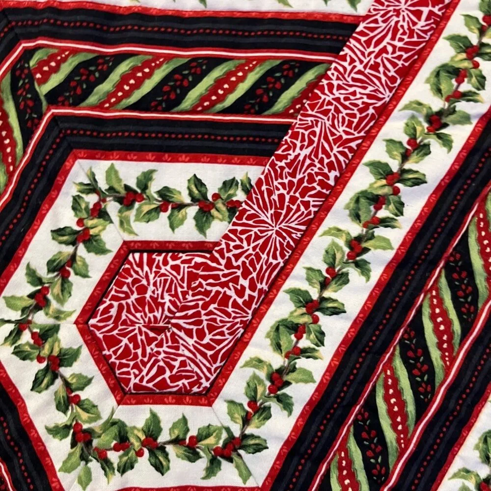 Handmade Christmas Table Runner 19x57 Holiday Decor Used Quilted Reversible